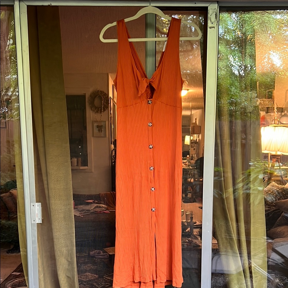 Lush Orange Sleeveless V-Neck Sundress